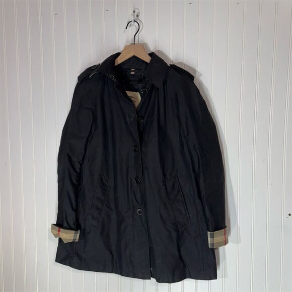 Burberry Navy Trench Coat US 4 Wool Zip Liner Removable Hood Nova Check Lining - Picture 2 of 10